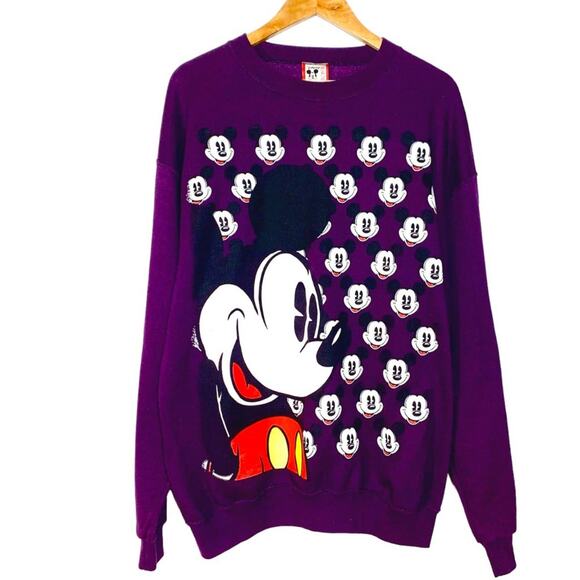 Vintage Disney Designs Mickey Face Print Pullover Sweatshirt Unisex Purple Large - Picture 1 of 15
